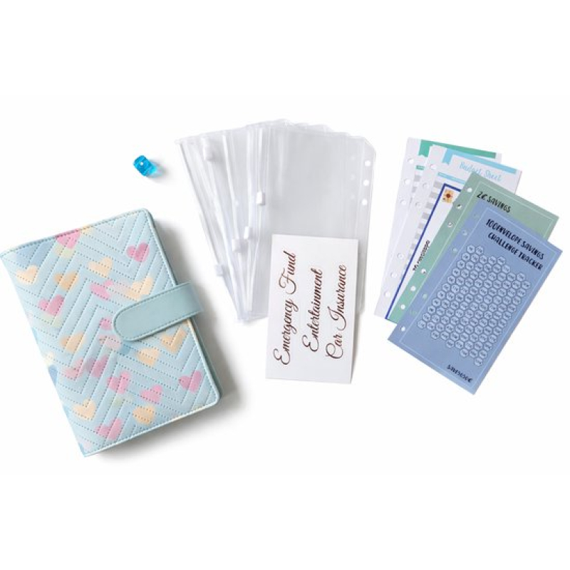 Budget Binder A6 Hartjes Blauw - Complete Spaarmap Set